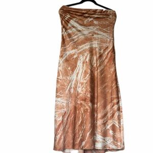 Express Strapless Marble-Print Maxi Dress in Copper and Cream